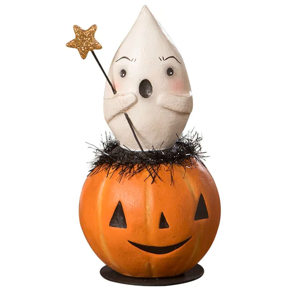 Spooked Ghost in Jack O'Lantern Folk Art Figurine