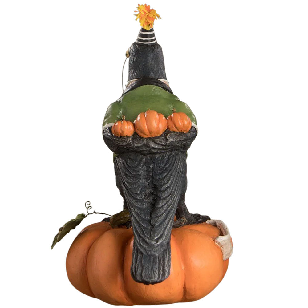Tricky Crow on Pumpkin Halloween Table Decoration by Bethany Lowe side back