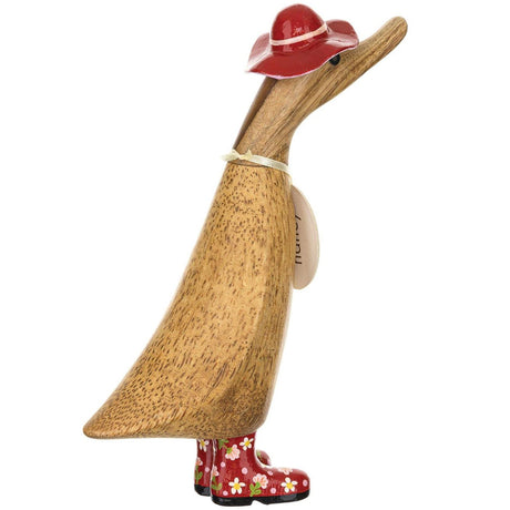 Floral Hat and Boots Ducklings red back
