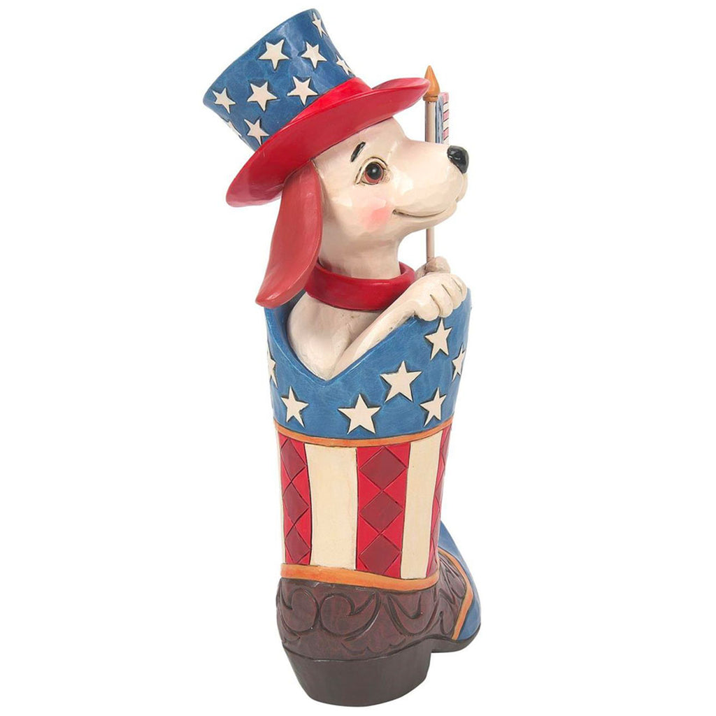 Jim Shore Boot with Dog Holding Flag Figurine 9.25" side