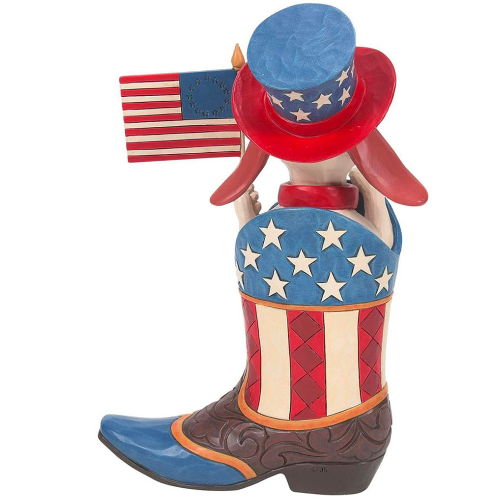 Jim Shore Boot with Dog Holding Flag Figurine 9.25" back