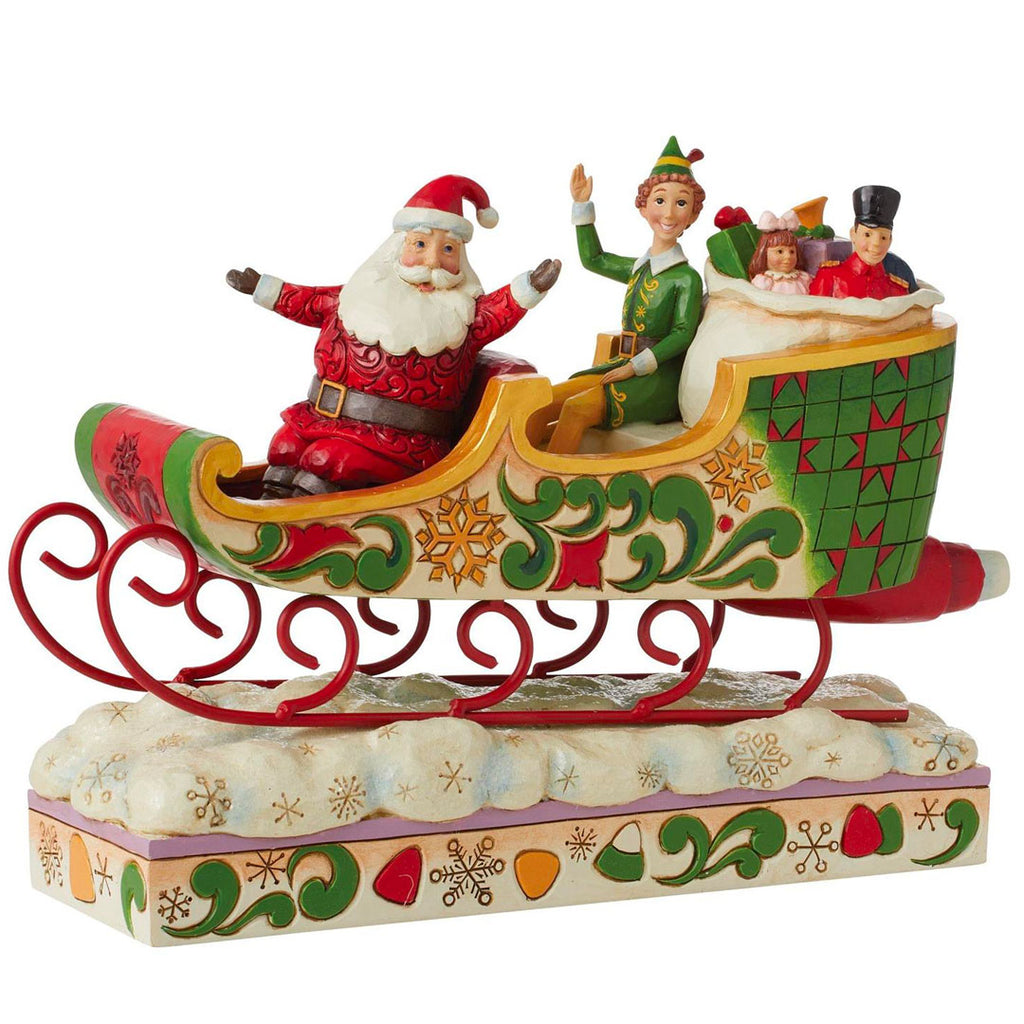 Jim Shore Buddy Elf with Santa in Sleigh 7.87" front
