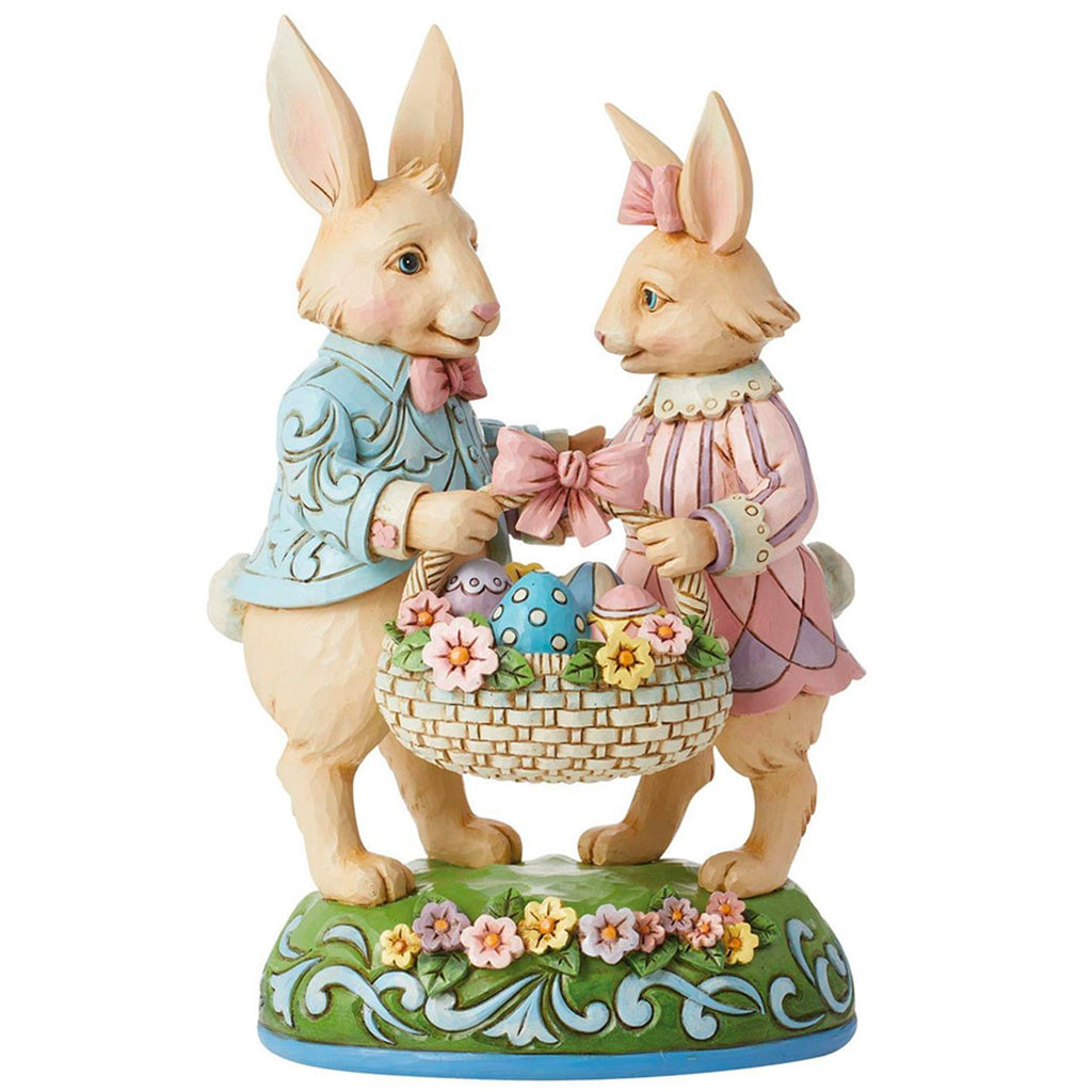 Jim Shore Bunny Couple with Basket 8.27" front