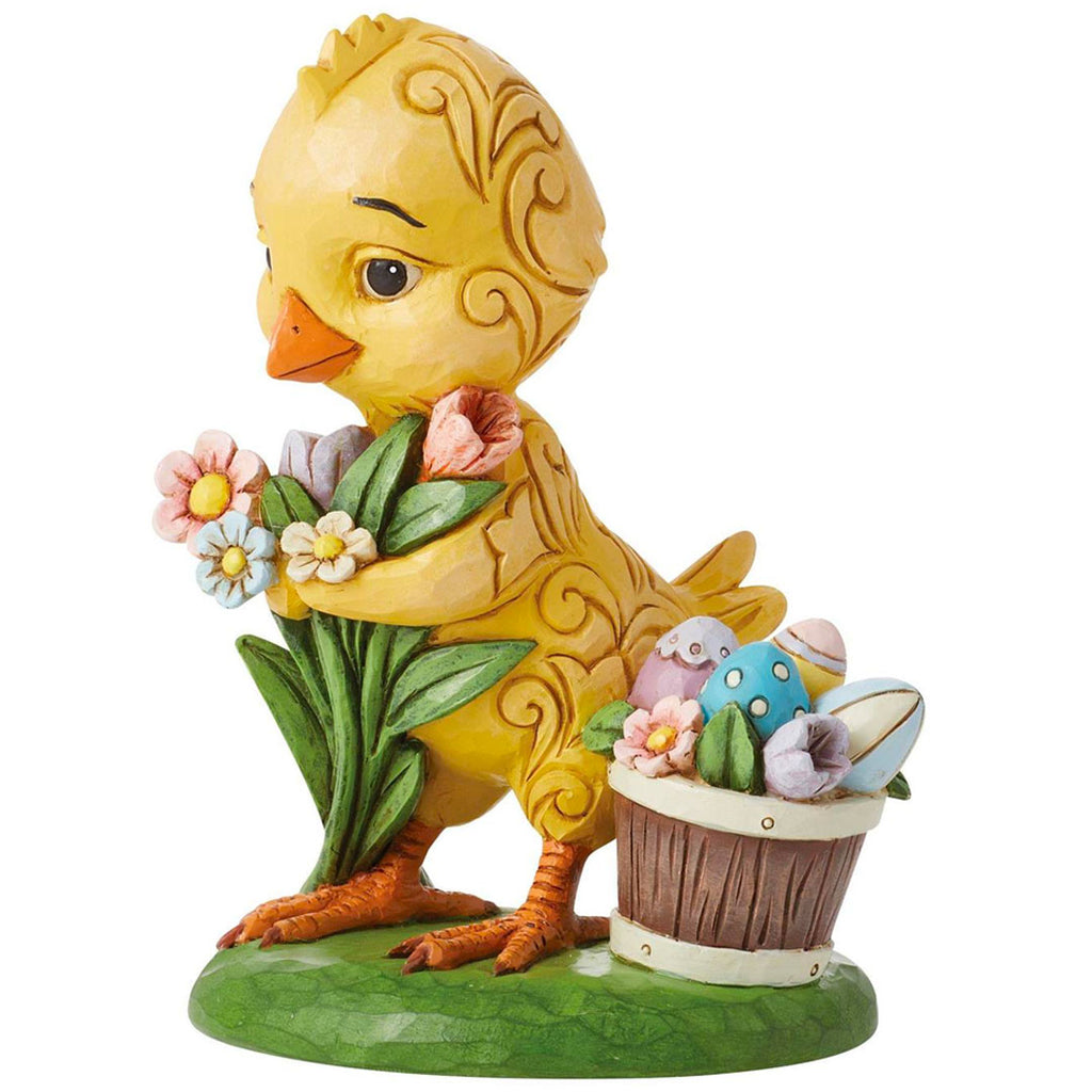 Jim Shore Chick with Flowers Pint 5.12" side