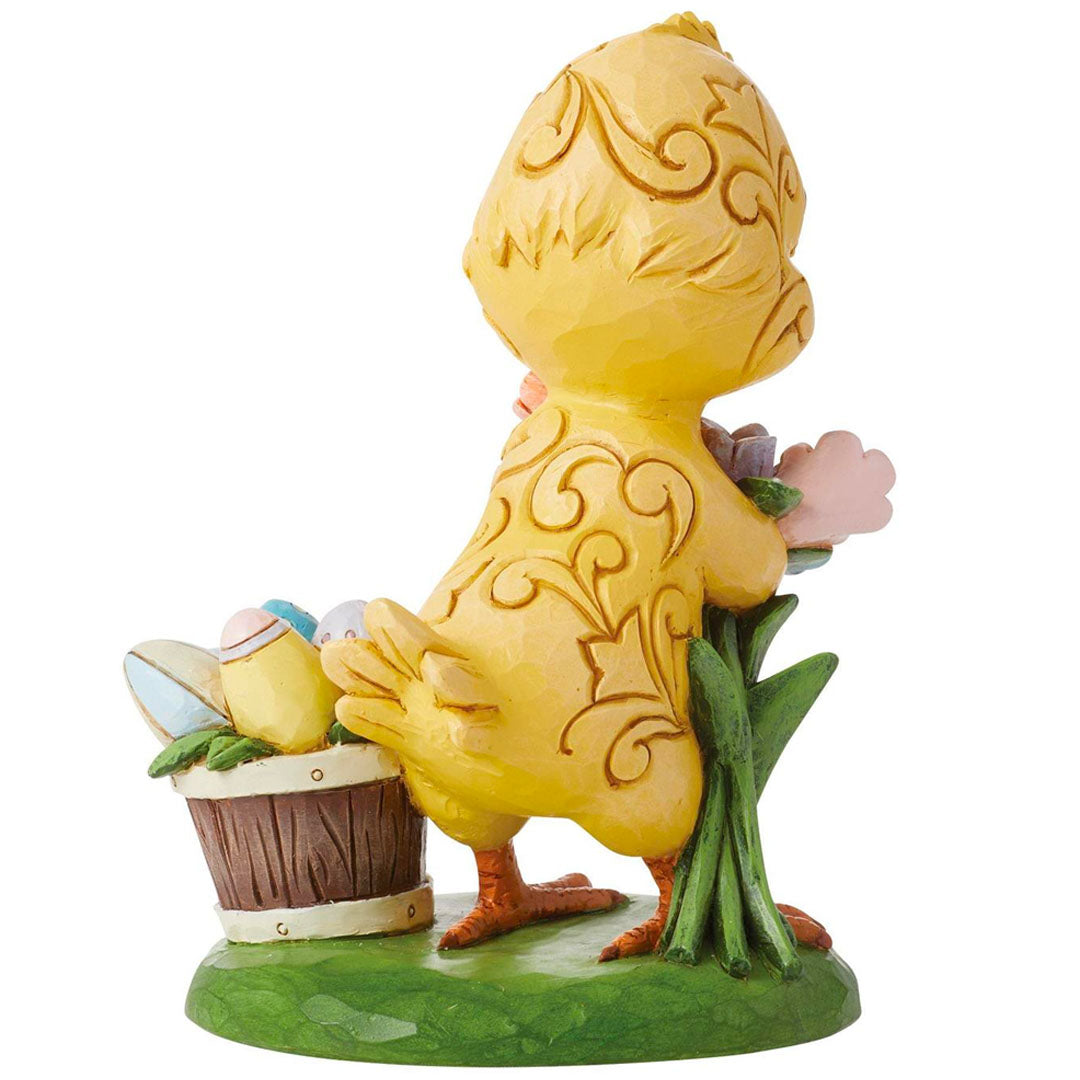Jim Shore Chick with Flowers Pint 5.12" back