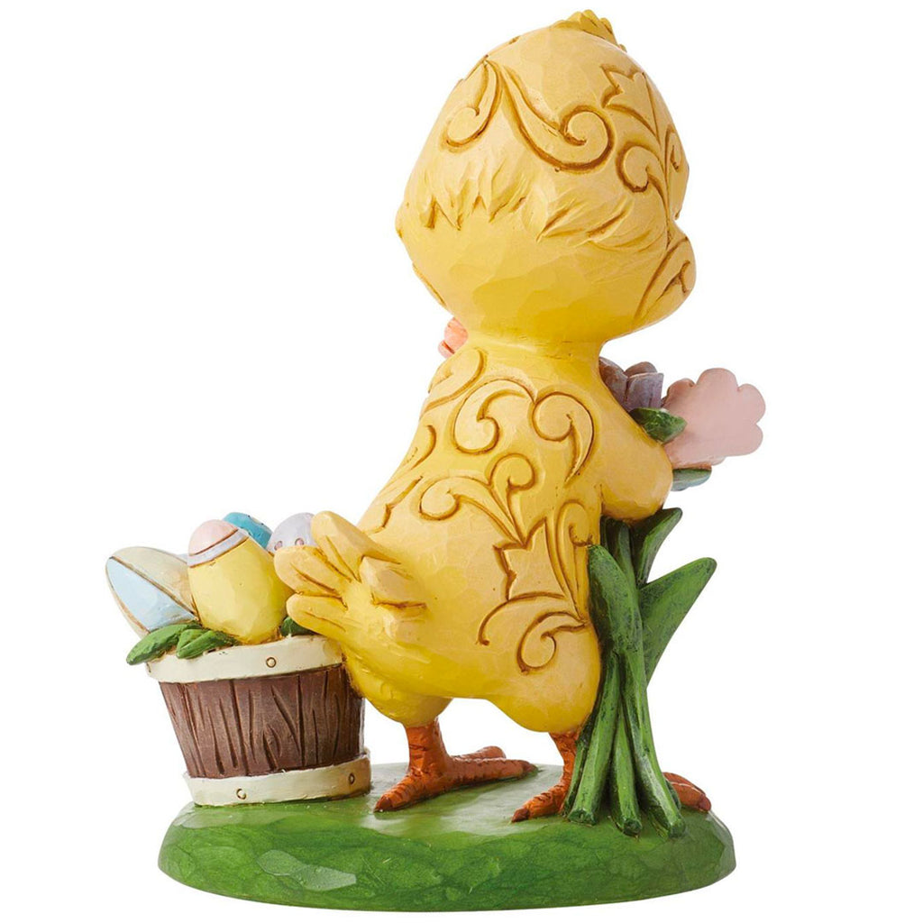 Jim Shore Chick with Flowers Pint 5.12" back
