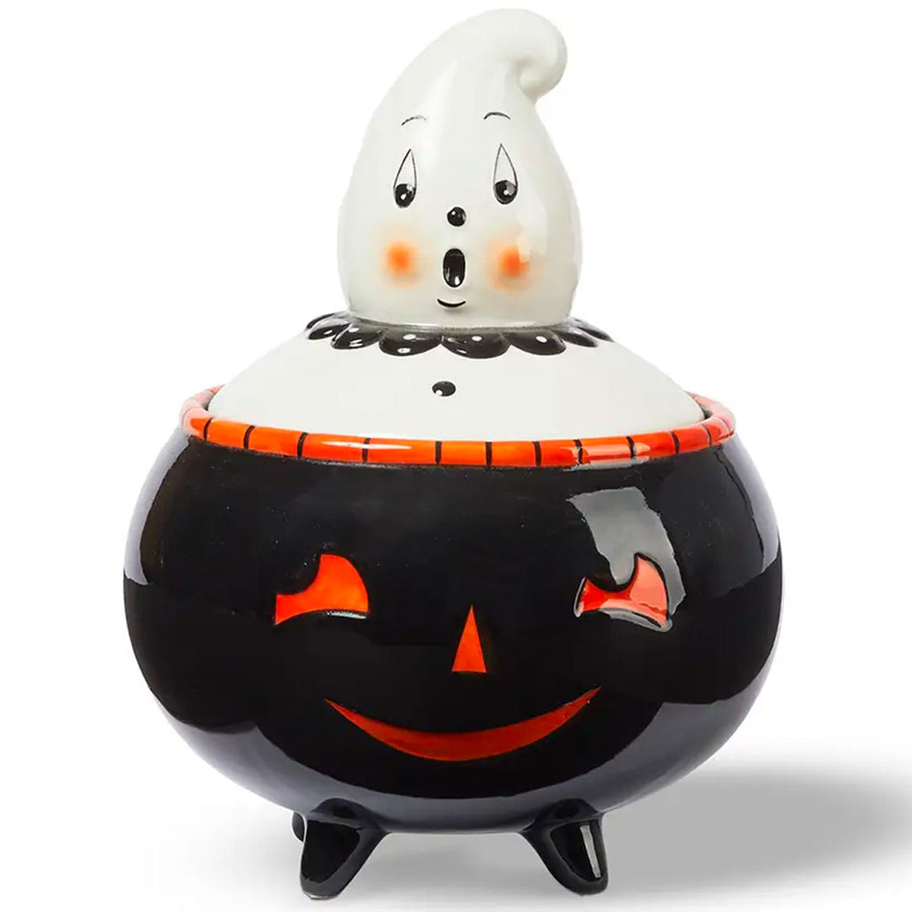 Johanna Parker Carnival Cottage Spooky Ghost Canister 8.25" front