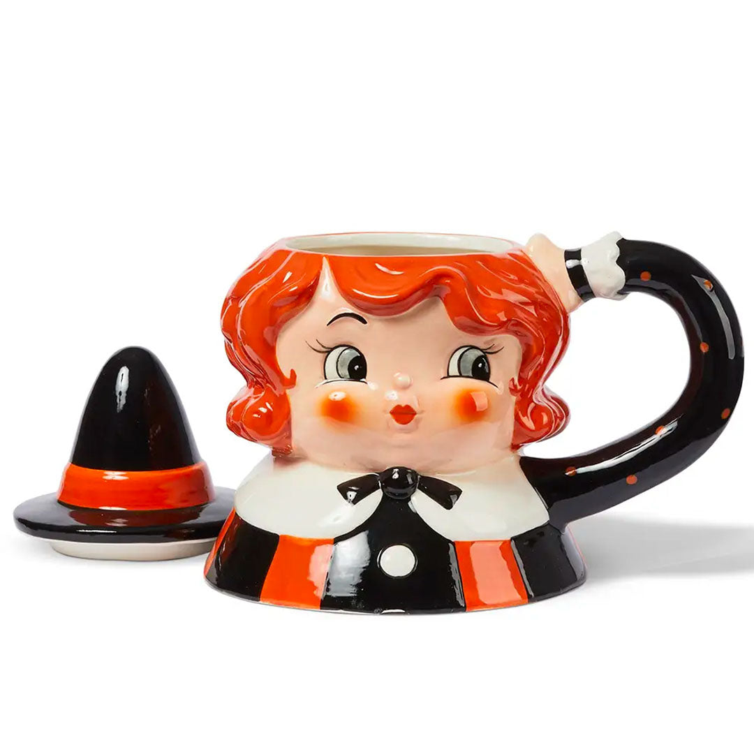 Johanna Parker Carnival Cottage Witch Mug with Lid 6.875" opened