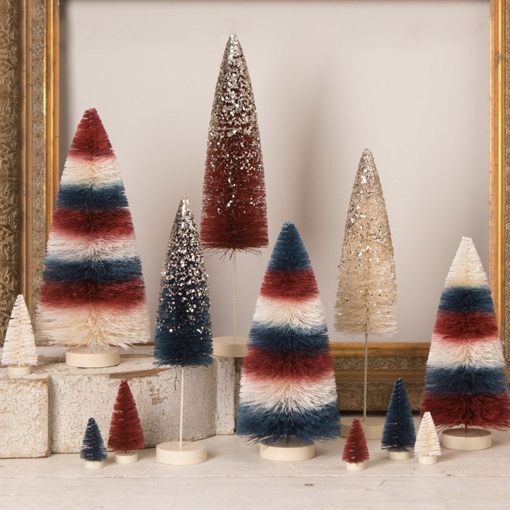 Americana Striped Bottle Brush Trees by Bethany Lowe, Patriotic Tree decoration set