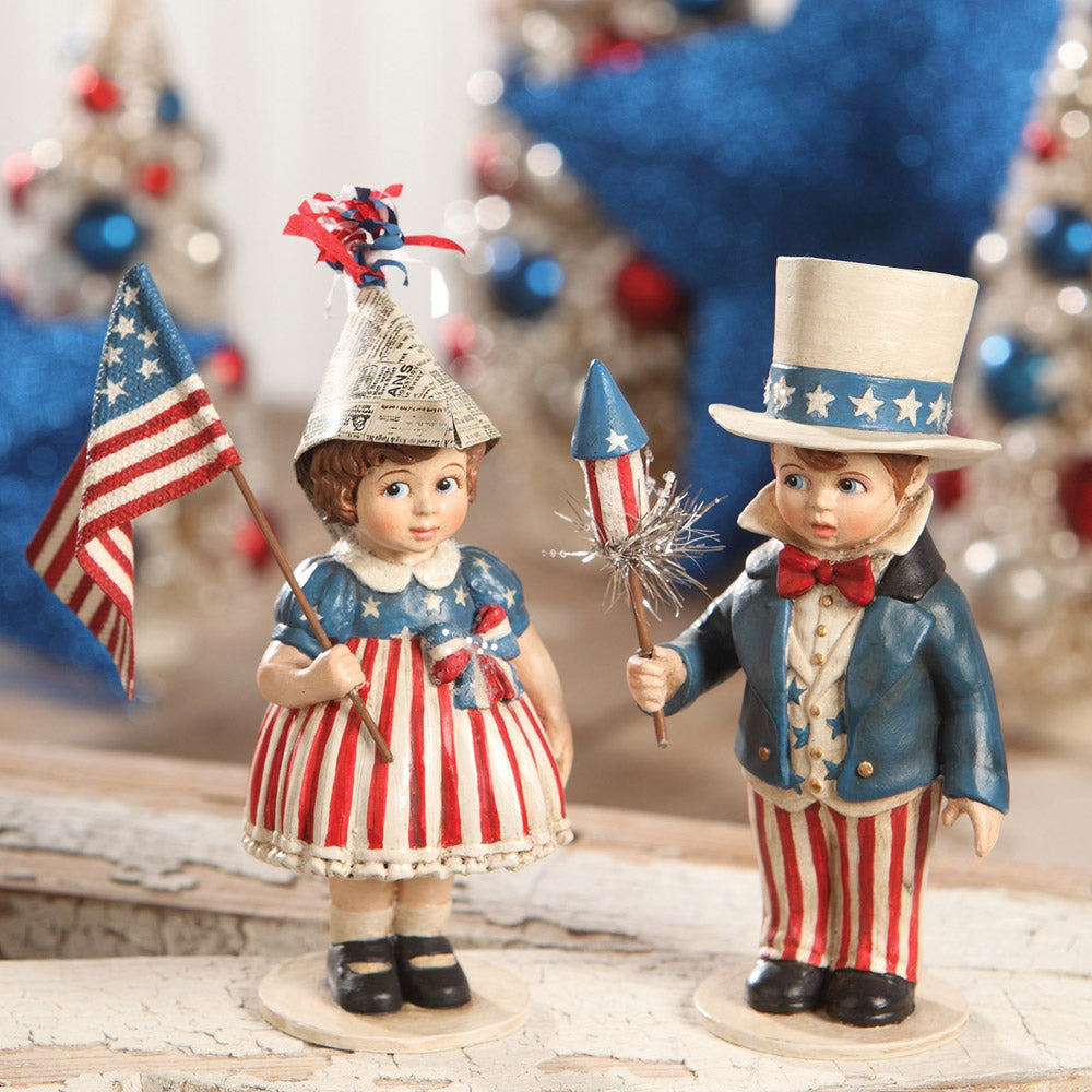 Bethany Lowe Designs Sammy & Betsy - Set of 2, Vintage Patriotic Figurines
