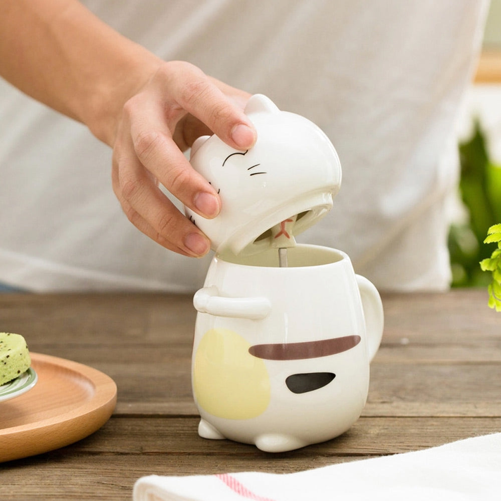 Cat 3D Ceramic Mugs with Spoon - set of 4