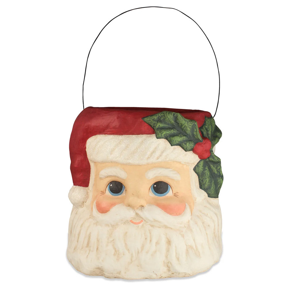 Holly Jolly Santa Paper Mache Bucket Large by Bethany Lowe Designs
