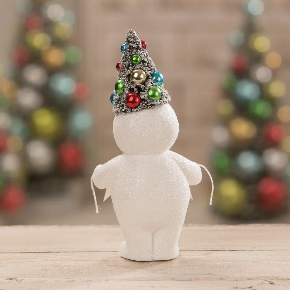 Retro Merry Snowman With Tree Christmas Figurine by Bethany Lowe back