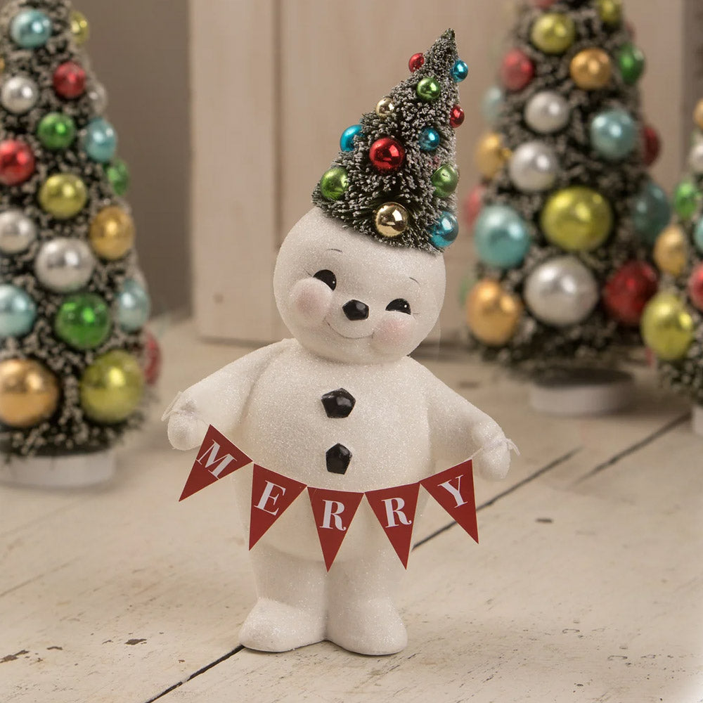 Retro Merry Snowman With Tree Medium Figurine by Bethany Lowe