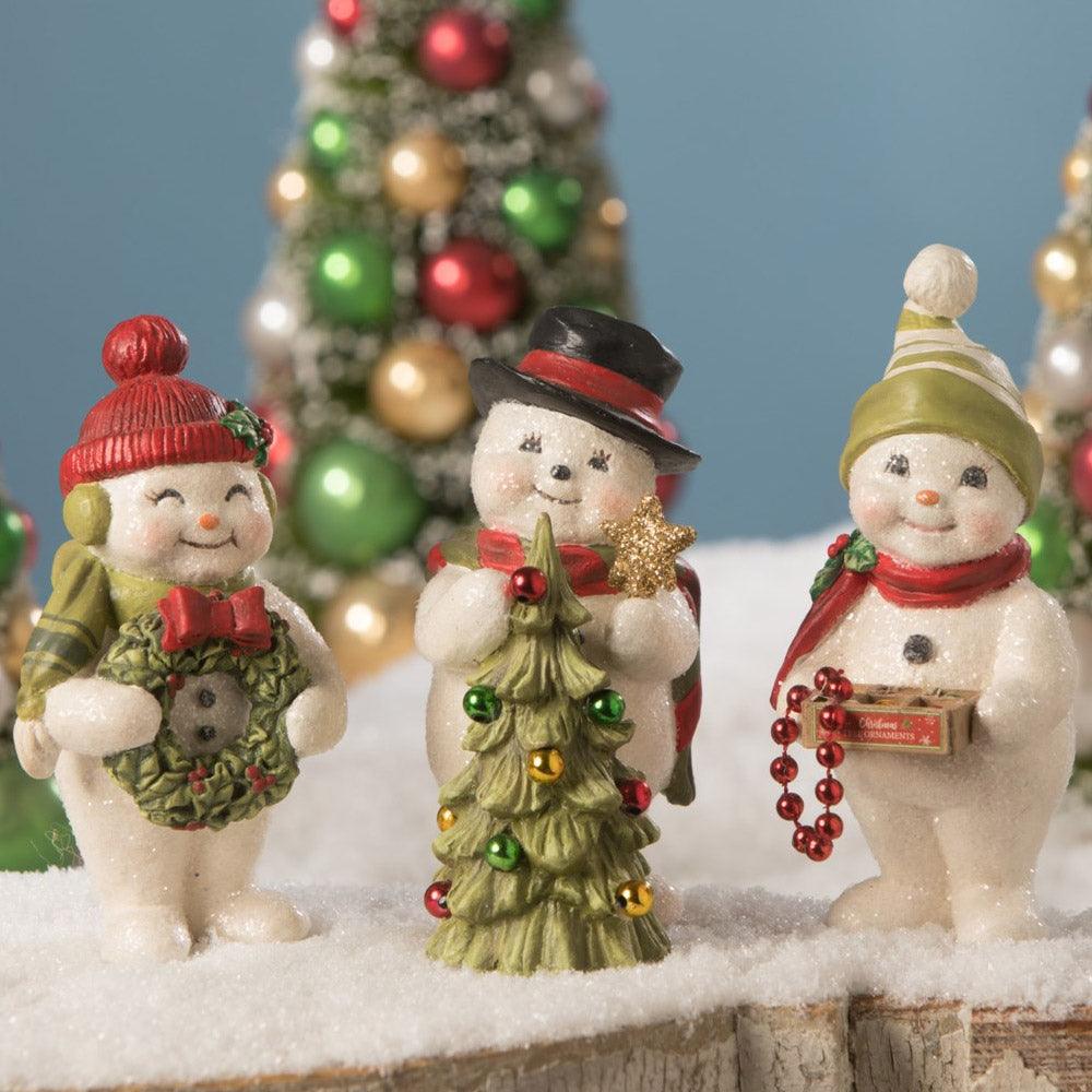 Deck the Halls Snowman Christmas Figurine by Bethany Lowe  set