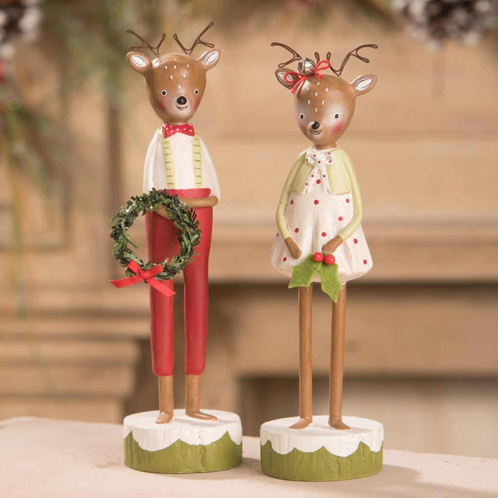 Reindeer Boy with Wreath Christmas Figurine set