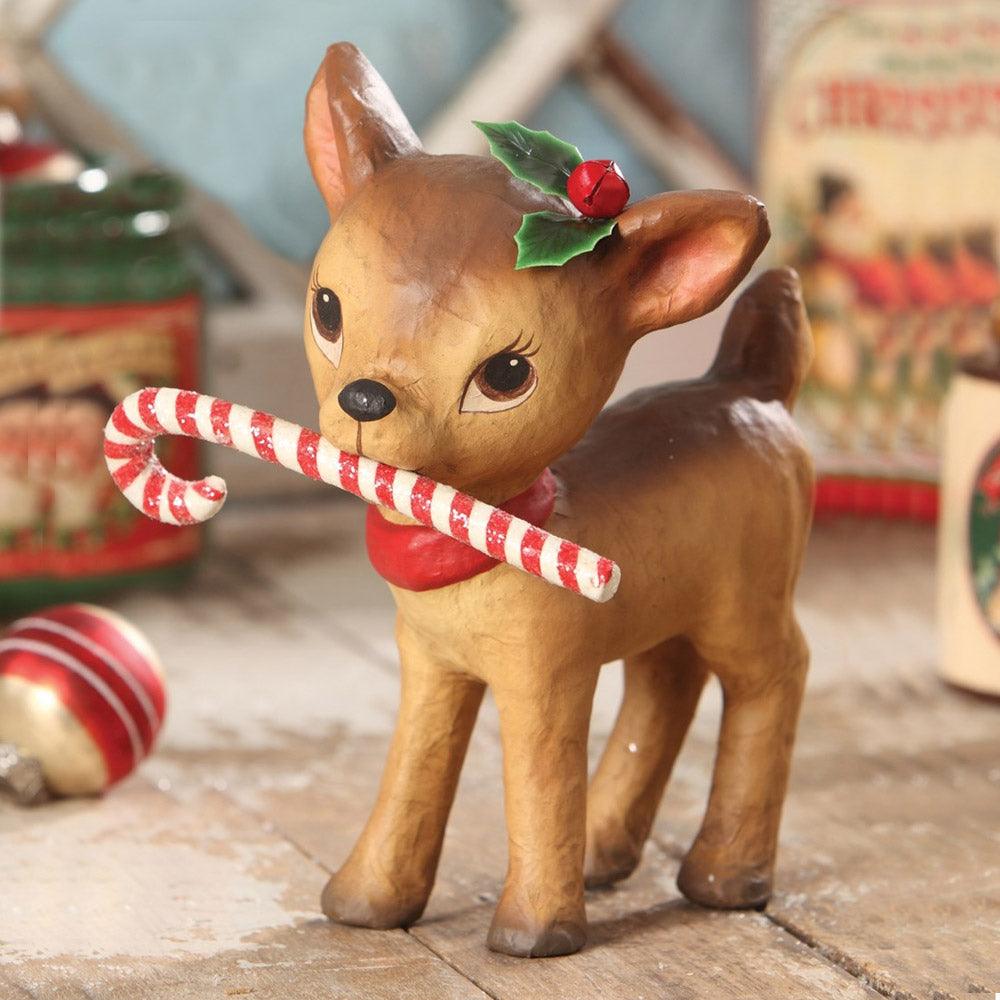 Little Retro Reindeer With Candy Cane Figurine by Bethany Lowe