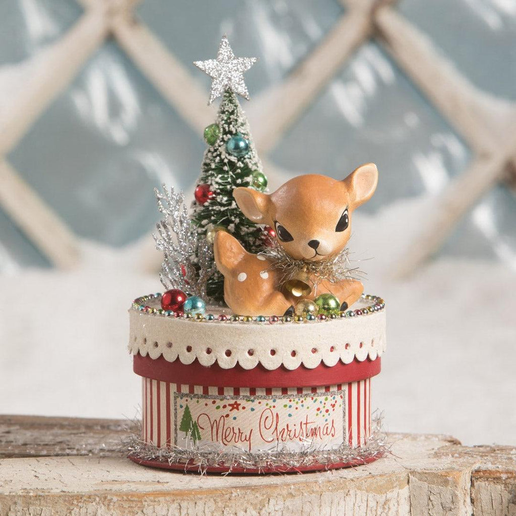 Merry & Bright Deer on Box Christmas Decor by Bethany Lowe 