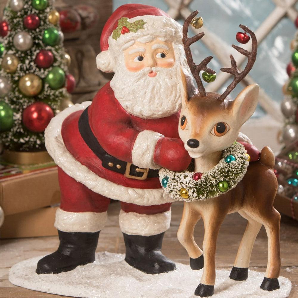 Bethany Lowe Designs Retro Santa With Reindeer Large | Cuddle Decor
