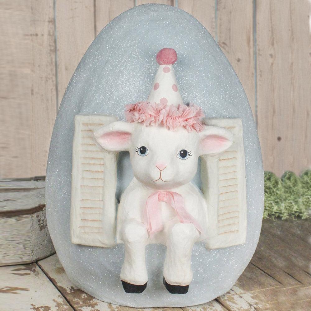 Party Lamb in Egg Paper Mache Easter Figurine by Bethany Lowe Designs
