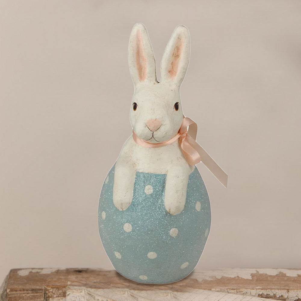 Bunny in Blue Egg Paper Mache Easter Figurine by Bethany Lowe Designs 