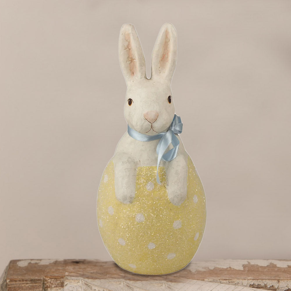 Bunny in Yellow Egg Paper Mache Easter Figurine by Bethany Lowe Designs 