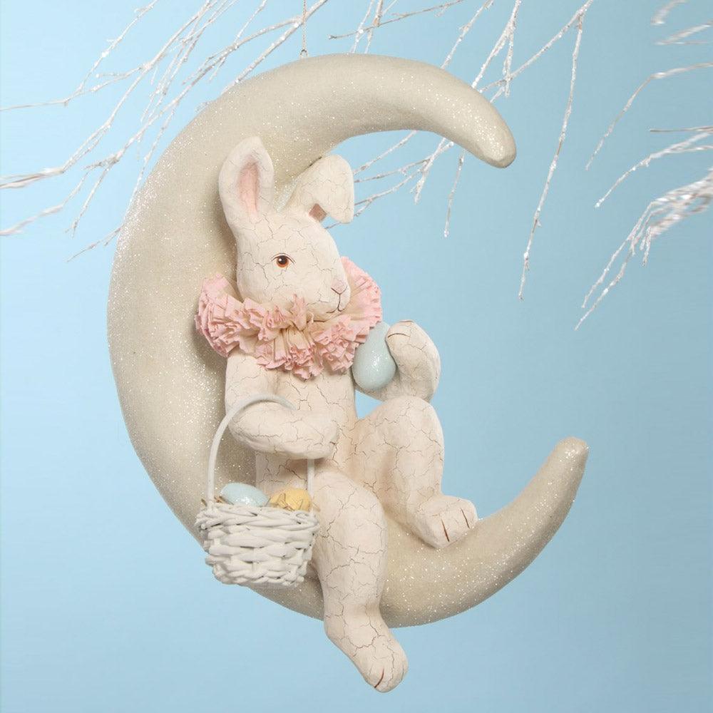 Bunny on Moon White Easter Large Ornament by Bethany Lowe Designs 