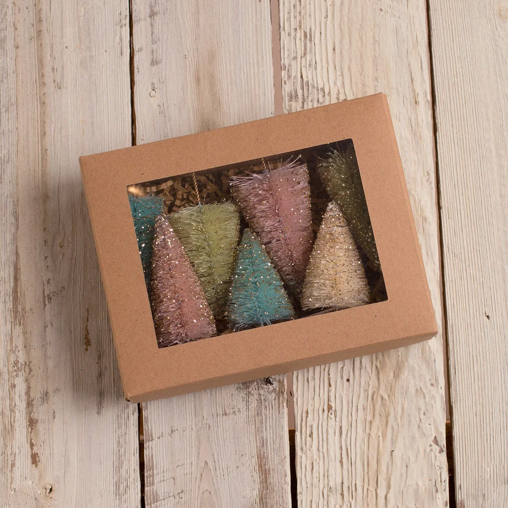Pretty in Pastel Mini Bottle Brush Trees in Box by Bethany Lowe set of 7