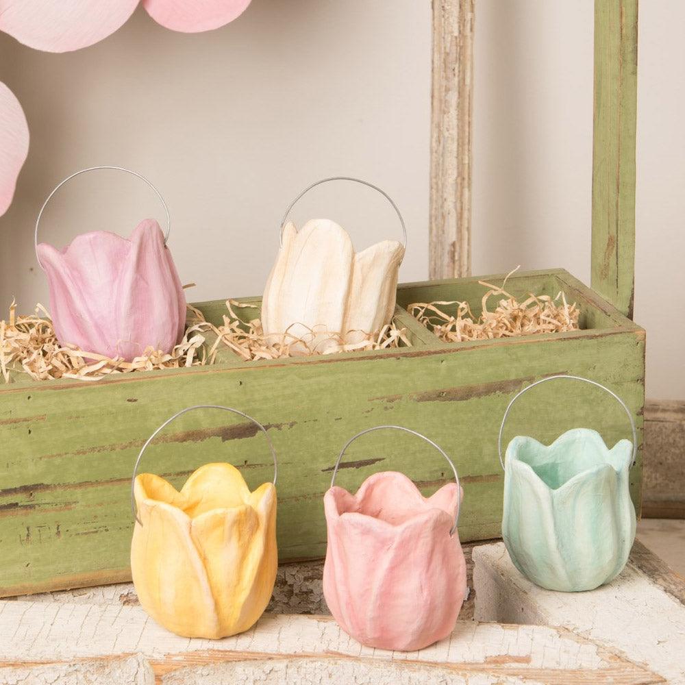 Tulip Bucket Pink Paper Mache - Thumbnail 2