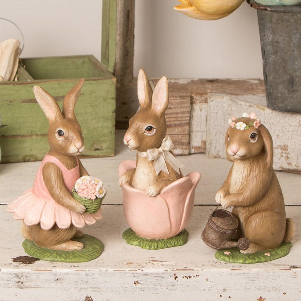 Tulip Bunny Easter Figurine by Bethany Lowe Designs  set