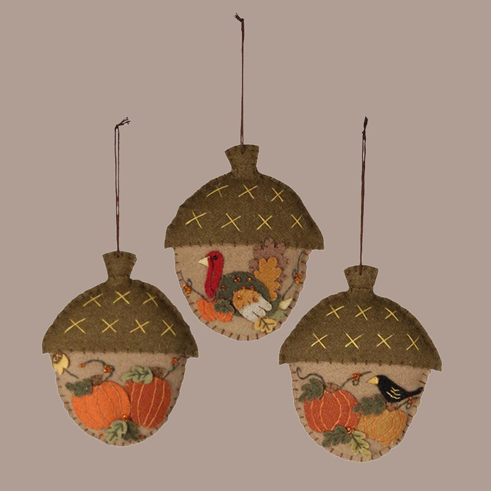 Fall Acorn Applique Ornament - Set of 3 by Bethany Lowe Designs