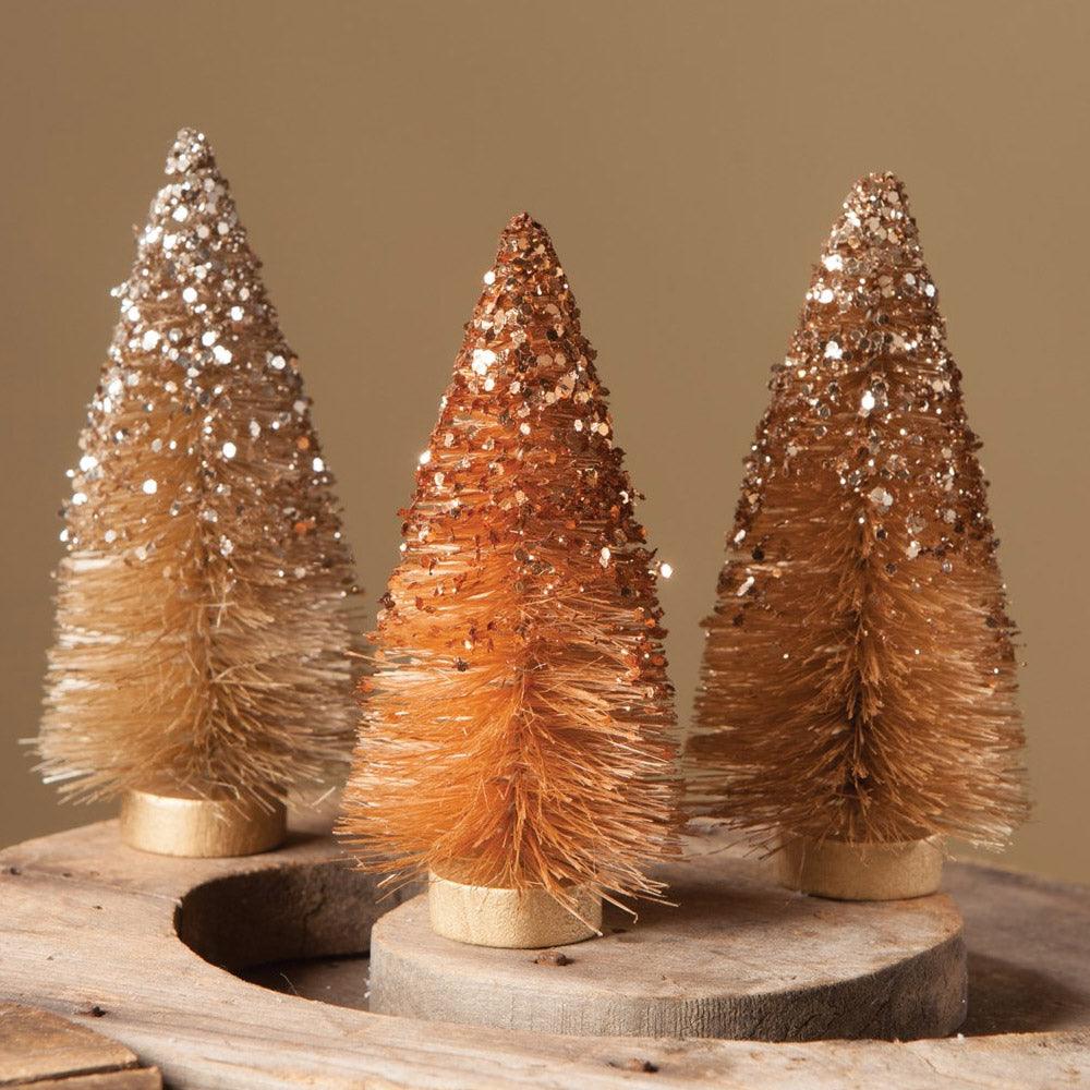 Fall Sparkle Bottle Brush Mini Tree - Set of 3