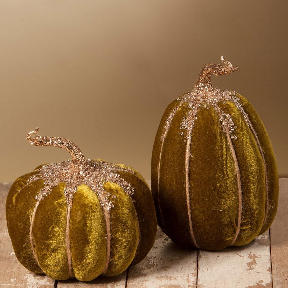 Olive Velvet Pumpkin - Set of 2