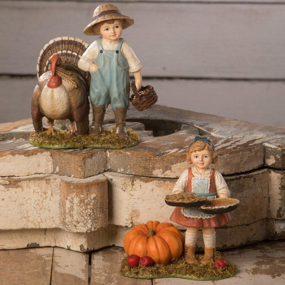 Timmy Turkey Feeder Fall Figurine by Bethany Lowe set