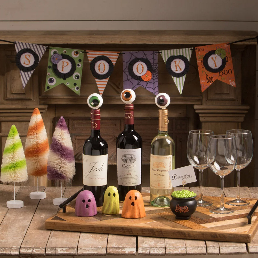 Ghoulish Purple Ghost Luminary Halloween Decor by Bethany Lowe Designs set 2