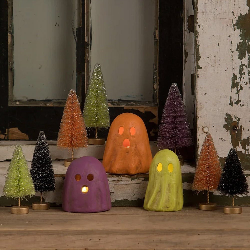 Ghoulish Orange Ghost Luminary Halloween Decor by Bethany Lowe Designs set 3