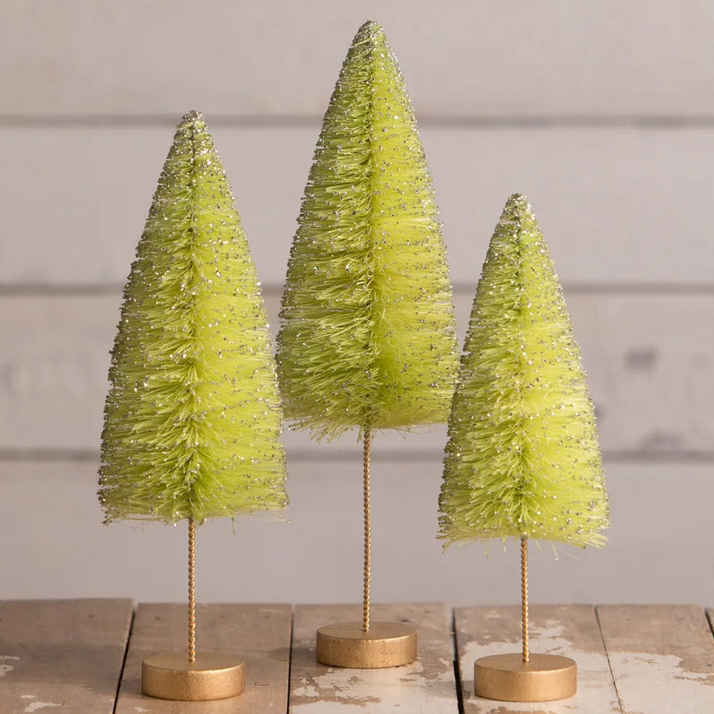 Lime Green Halloween Bottle Brush Trees by Bethany Lowe Designs
