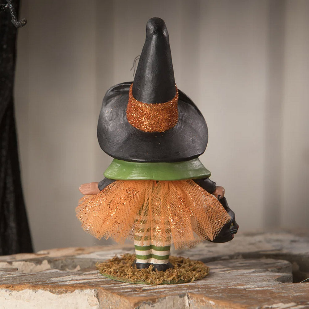 Little Diana Witch with Spider Halloween Figurine by Bethany Lowe back