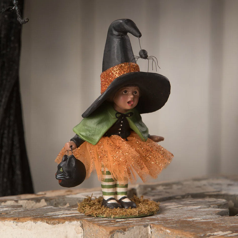Little Diana Witch with Spider Halloween Figurine by Bethany Lowe