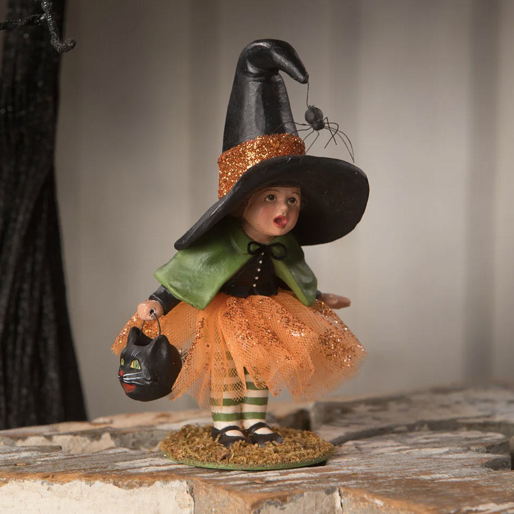 Little Malorie Witch with Spider Halloween Figurine by Bethany Lowe