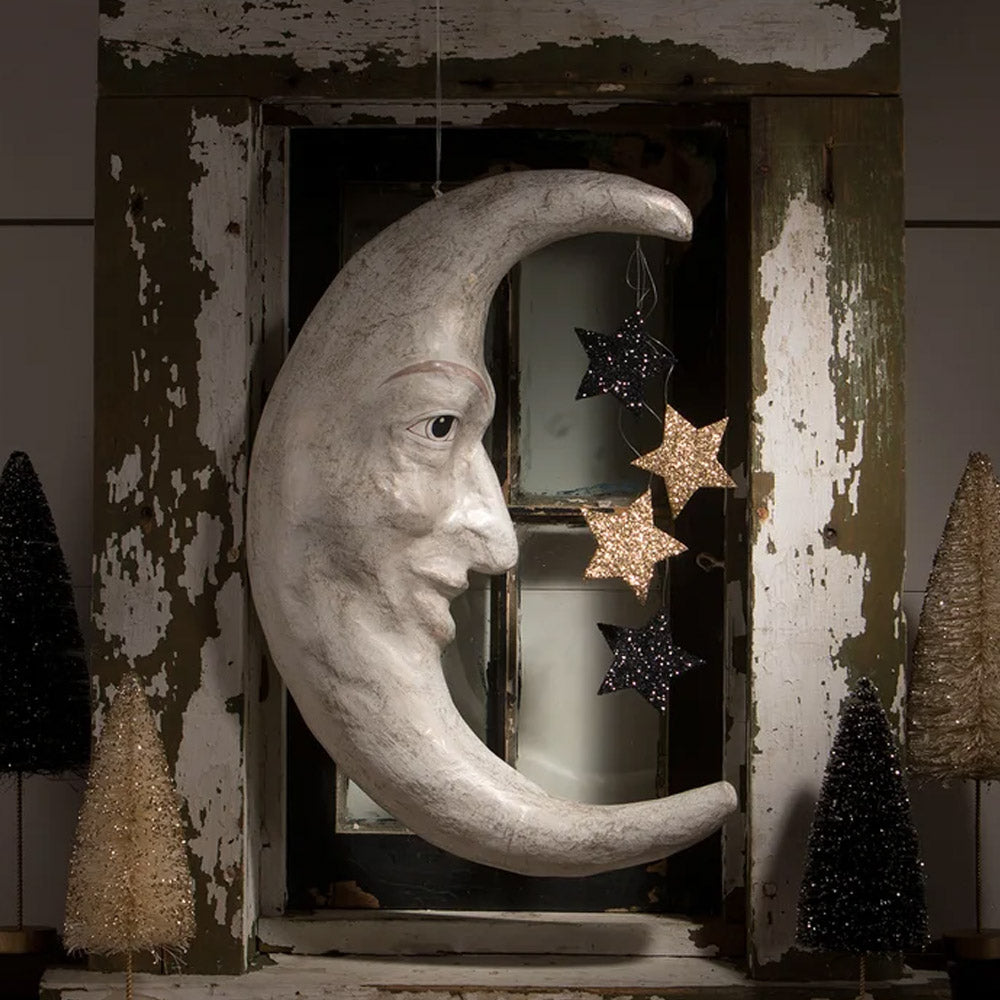 Man in the Moon Large Paper Mache Halloween Ornament by Bethany Lowe  dark