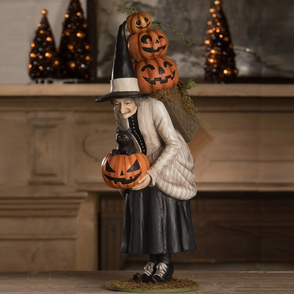 Minerva Witch Pumpkin Peddler Halloween Figurine by Bethany Lowe