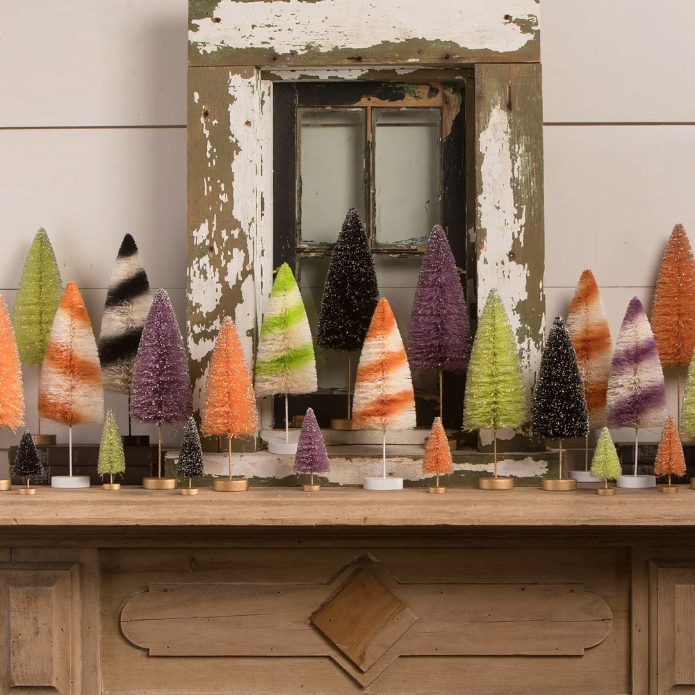 Lime Stripes Delight Halloween Bottle Brush Trees by Bethany Lowe set