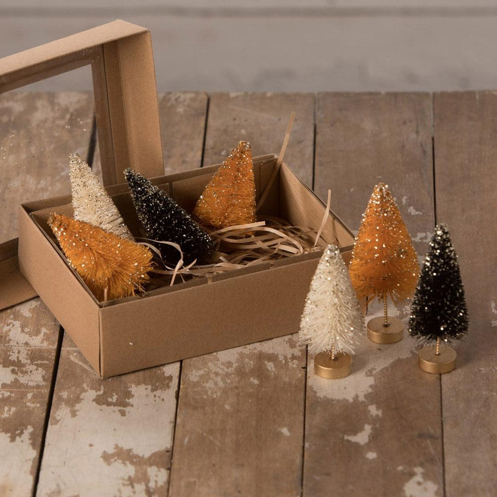 Mini Halloween Bottle Brush Trees with Gold Glitter by Bethany Lowe