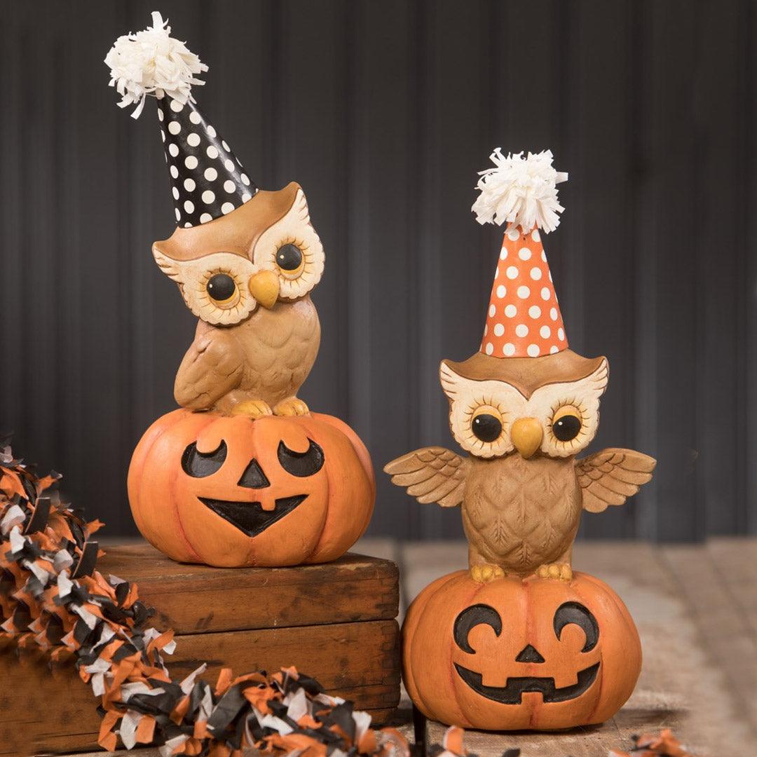 Party Owl On Pumpkin - Set of 2