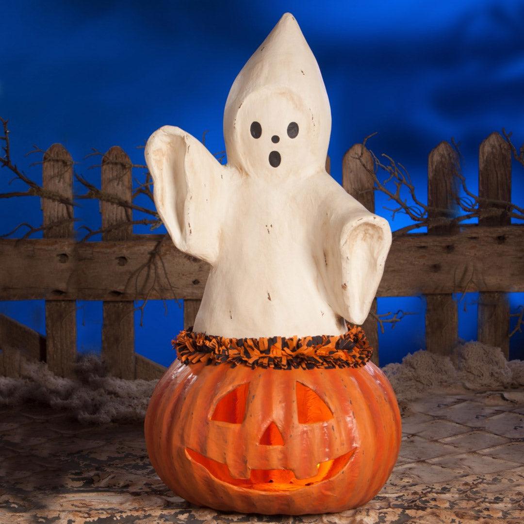 Ghost Coming Out Of Pumpkin Large Paper Mache