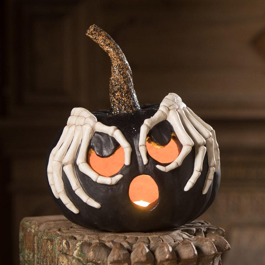 Jack O'Lantern with Skeleton Hands Halloween Table Decoration by Bethany Lowe