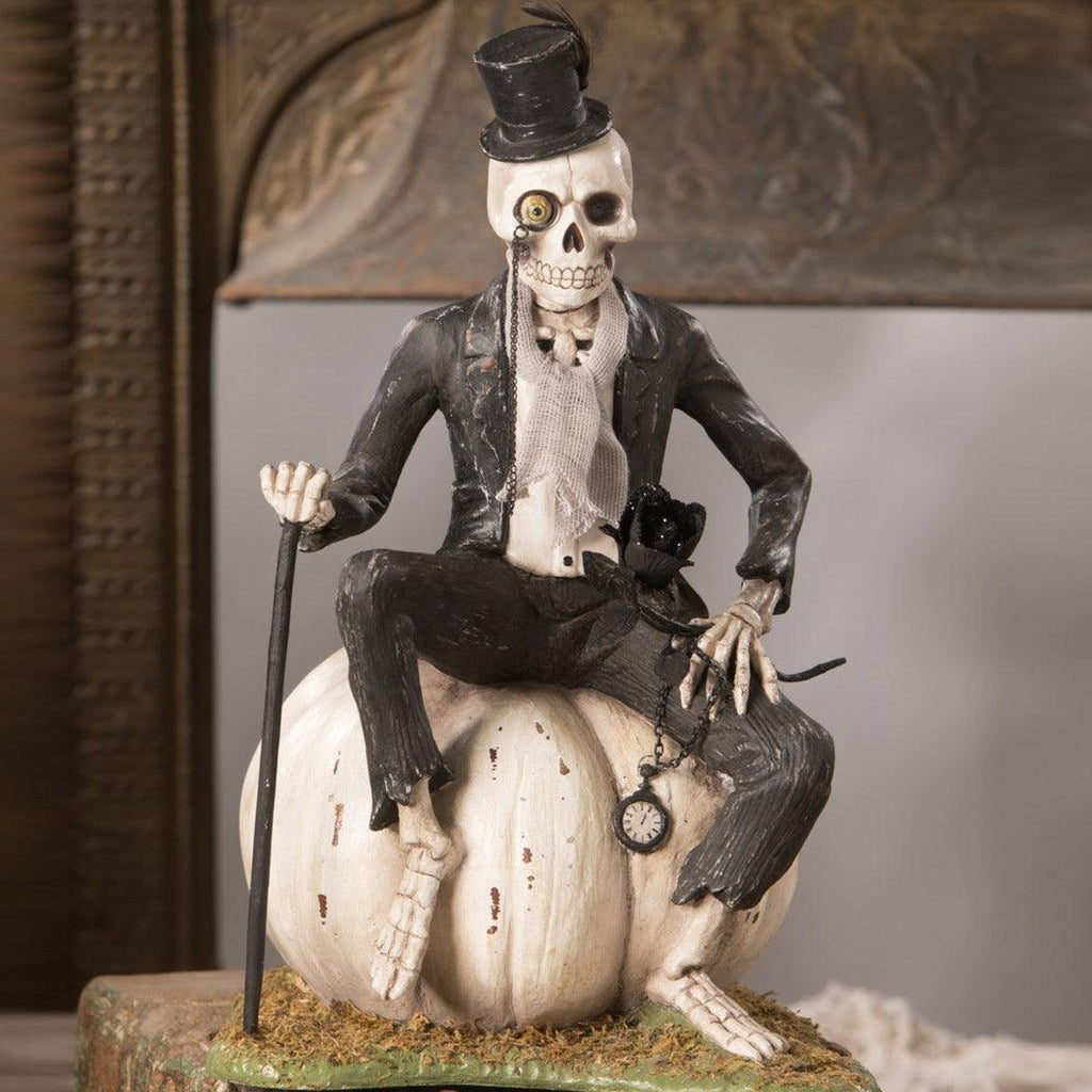 Mr. Skeleton On Pumpkin Halloween Figurine by Bethany Lowe Designs 