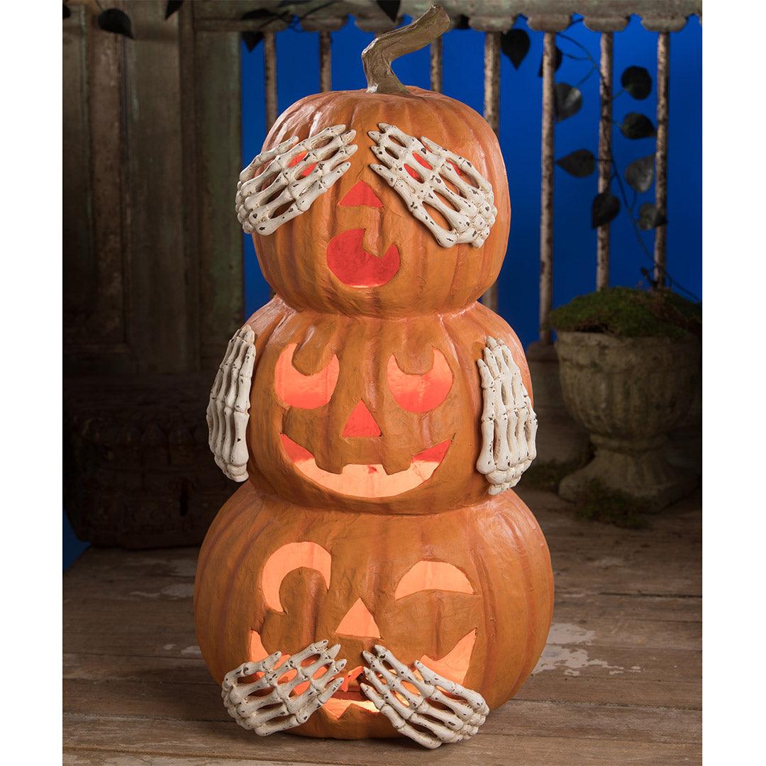 No Evil Pumpkin Stack Large Paper Mache - Thumbnail 2