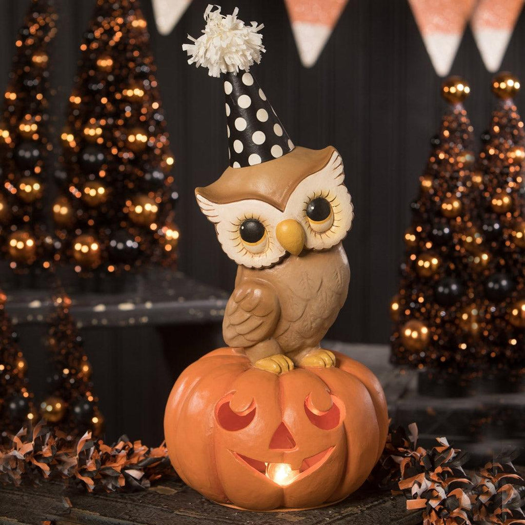 Party Owl on Pumpkin Medium Figurine
